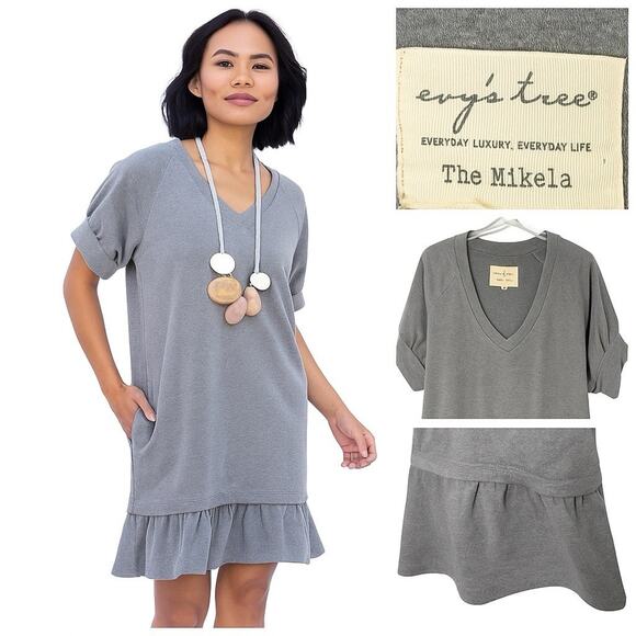 Evie's Tree The Mikela Gray Ruffle Hem Lounge Dress Size XL Pockets Cotton Blend - Picture 1 of 10